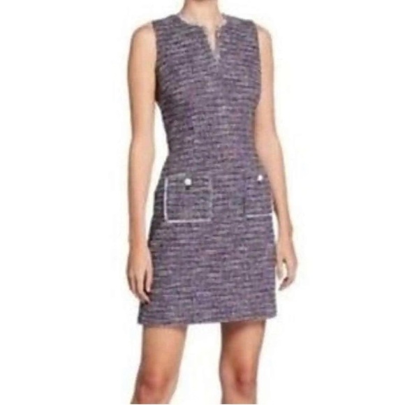NWT Karl Lagerfeld Camilo Tweed Burgundy Purple Shift Dress Pearl Pocket - Picture 1 of 9